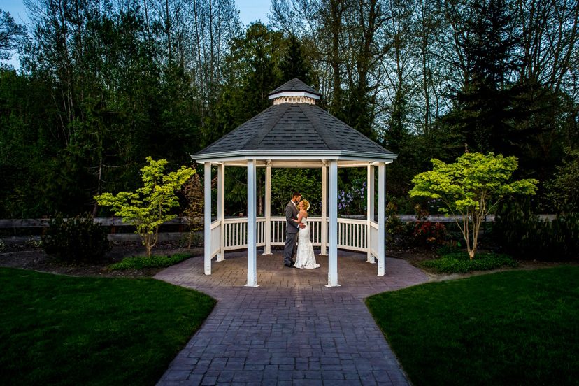 pickering barn wedding couple under gazebo
