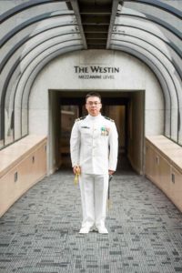 navy officer at seattle westin ready for wedding