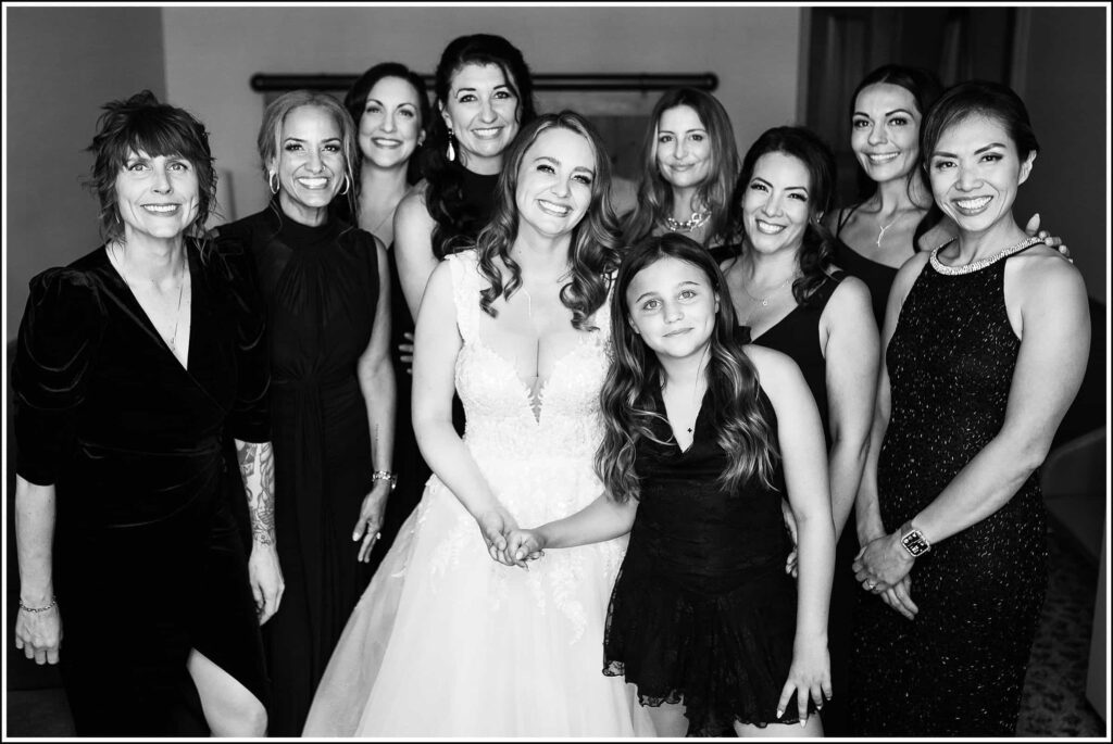 bridesmaids in black and white inside semiahmoo resort